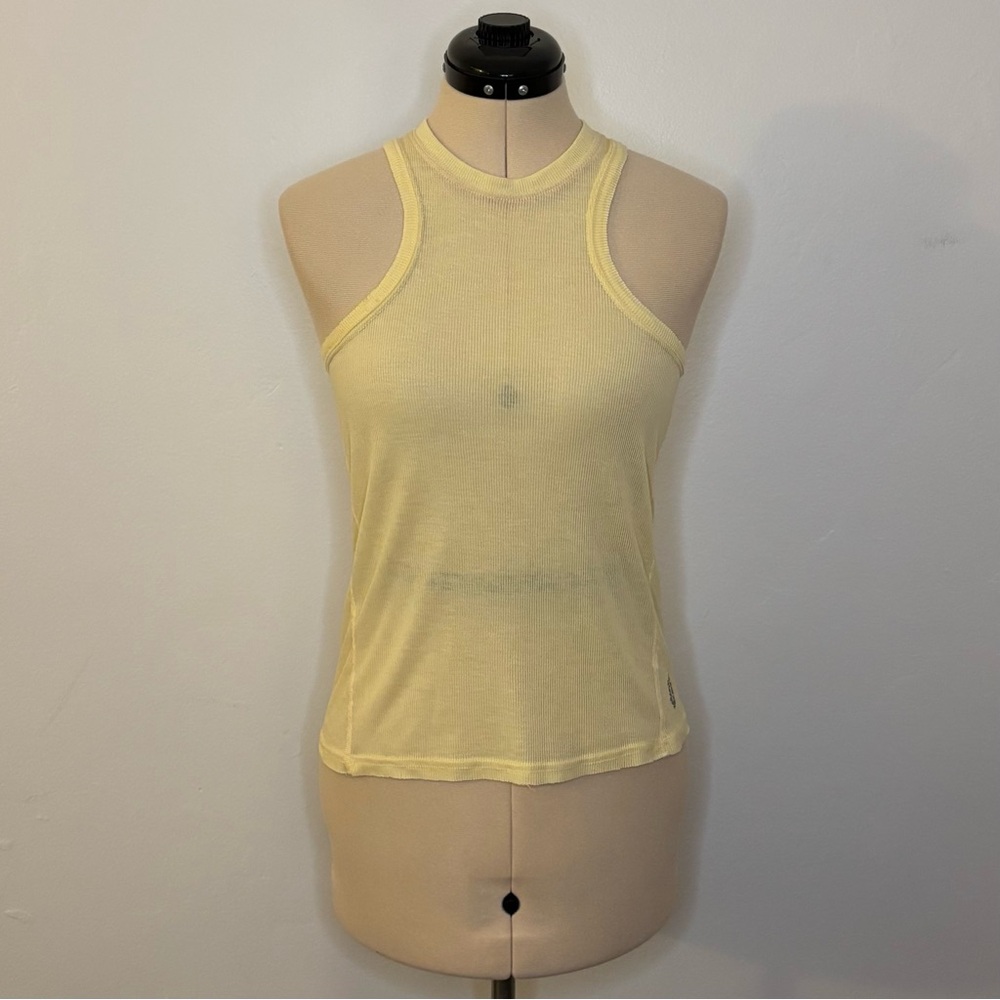 FP Movement Free People Very Varsity Ribbed Tank Top, Racerback, Pale Yellow, XS